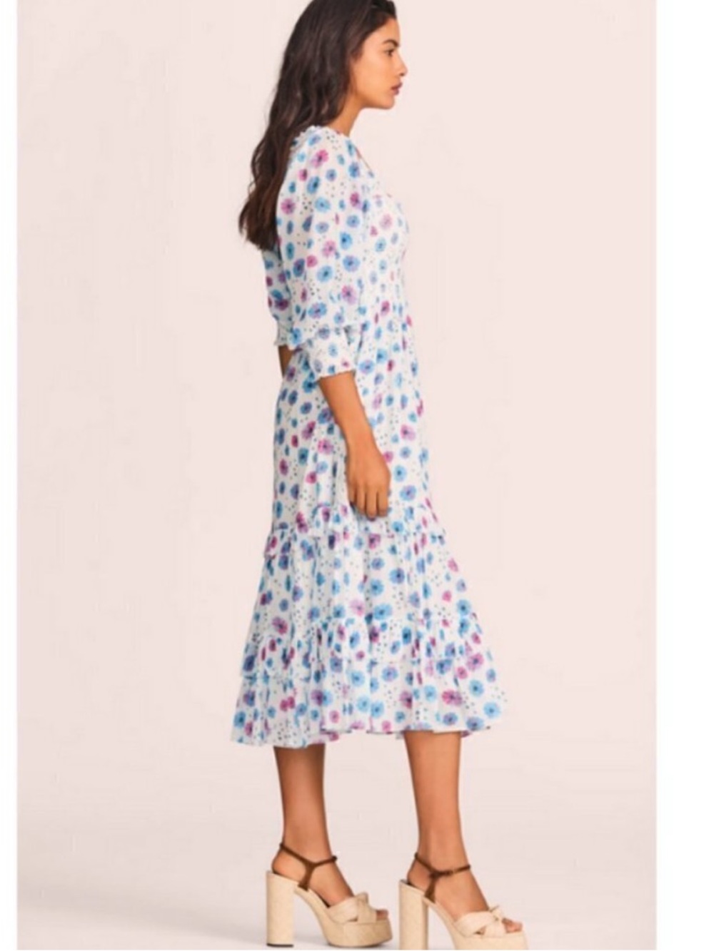 LoveShackFancy Miri Midi Dress Deep Cotton Candy White Size S - Picture 4 of 12